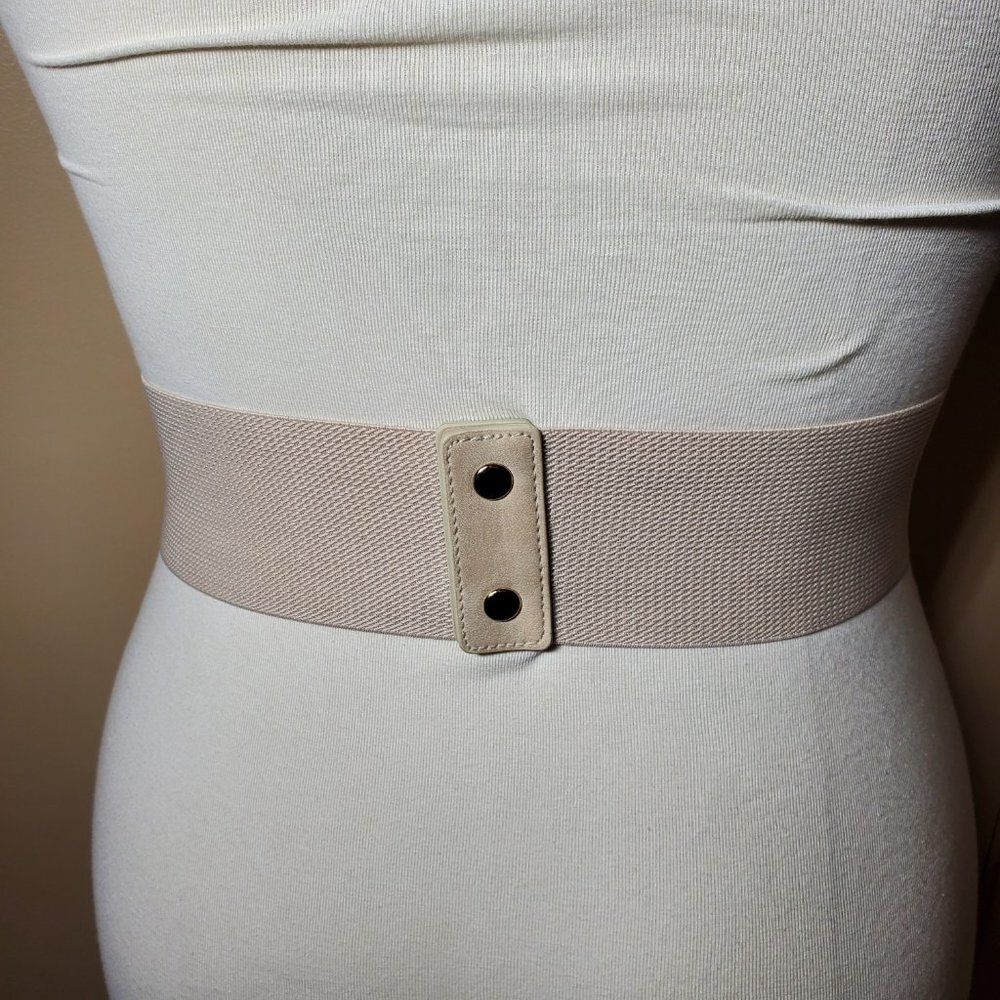 Cream & Gold Vintage Style 3-Buckle Cumberbund Belt - Elastic Back - Snap - Picture 2 of 7